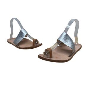 Beek Womens Silver & Tan Leather Strapped Finch Sandals Size 8